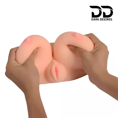  3 in 1 silicone male masturbator sex doll in india with big breast 3D design vagina anal double channels flesh color.