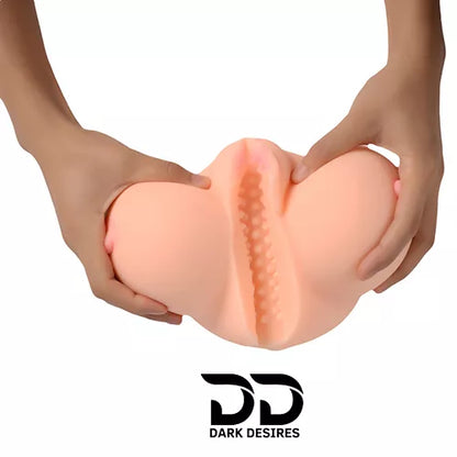  3 in 1 silicone male masturbator sex doll in india with big breast 3D design vagina anal double channels flesh color.