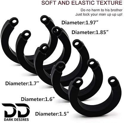 Soft Silicone Male Chastity Cage Locking Device with 5 Adjustable Rings Black Color In India By DarkDesires