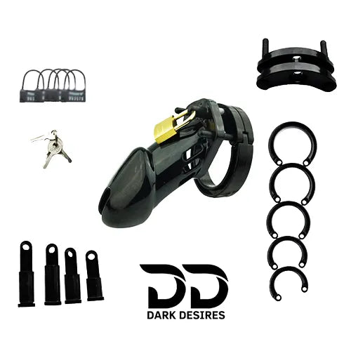 Soft Silicone Male Chastity Cage Locking Device with 5 Adjustable Rings Black Color In India By DarkDesires