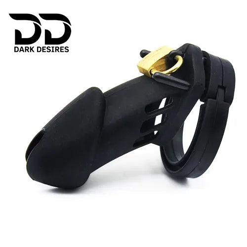 Soft Silicone Male Chastity Cage Locking Device with 5 Adjustable Rings Black Color In India By DarkDesires