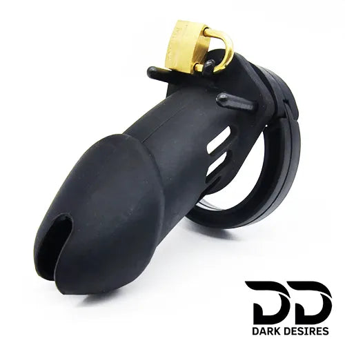 Soft Silicone Male Chastity Cage Locking Device with 5 Adjustable Rings Black Color In India By DarkDesires