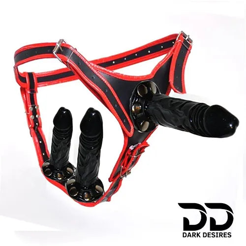 adjustable Solid strap on with 3 detachable dildos Black Color in India By DarkDesires