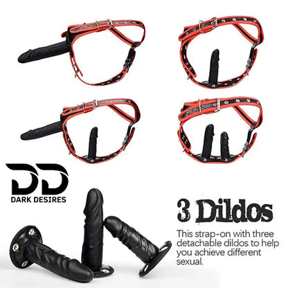 adjustable Solid strap on with 3 detachable dildos Black Color in India By DarkDesires