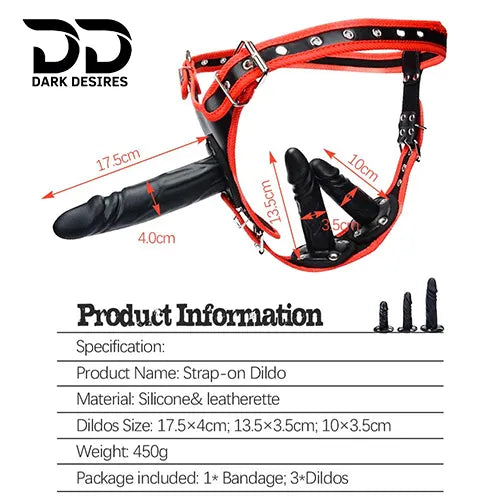 adjustable Solid strap on with 3 detachable dildos Black Color in India By DarkDesires