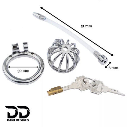 stainless steel male chastity cage with removable urethral tube and secure locking system Durable, hygienic, and ideal for fetish play penis lock device India by DarkDesires