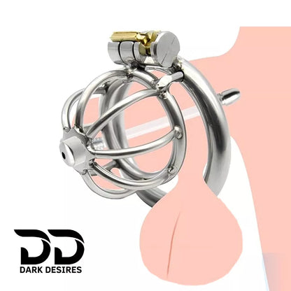 stainless steel male chastity cage with removable urethral tube and secure locking system Durable, hygienic, and ideal for fetish play penis lock device India by DarkDesires