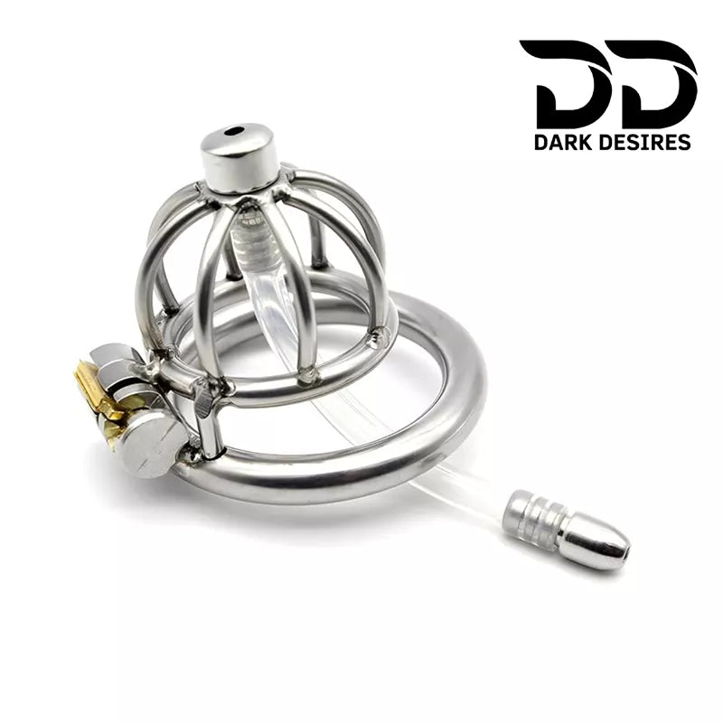 stainless steel male chastity cage with removable urethral tube and secure locking system Durable, hygienic, and ideal for fetish play penis lock device India by DarkDesires