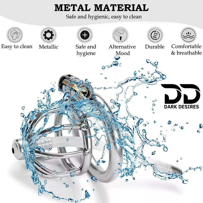 stainless steel male chastity cage with removable urethral tube and secure locking system Durable, hygienic, and ideal for fetish play penis lock device India by DarkDesires