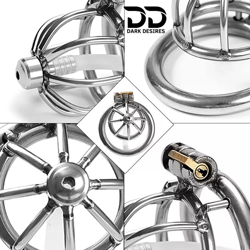stainless steel male chastity cage with removable urethral tube and secure locking system Durable, hygienic, and ideal for fetish play penis lock device India by DarkDesires