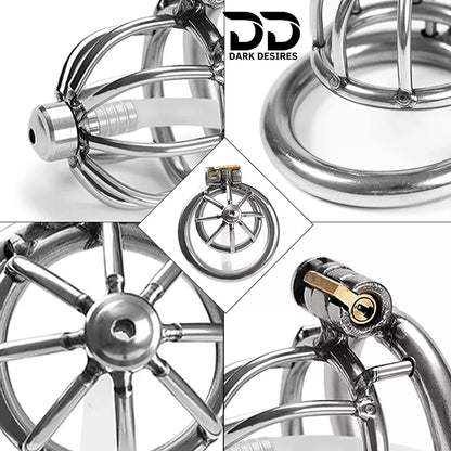 stainless steel male chastity cage with removable urethral tube and secure locking system Durable, hygienic, and ideal for fetish play penis lock device India by DarkDesires