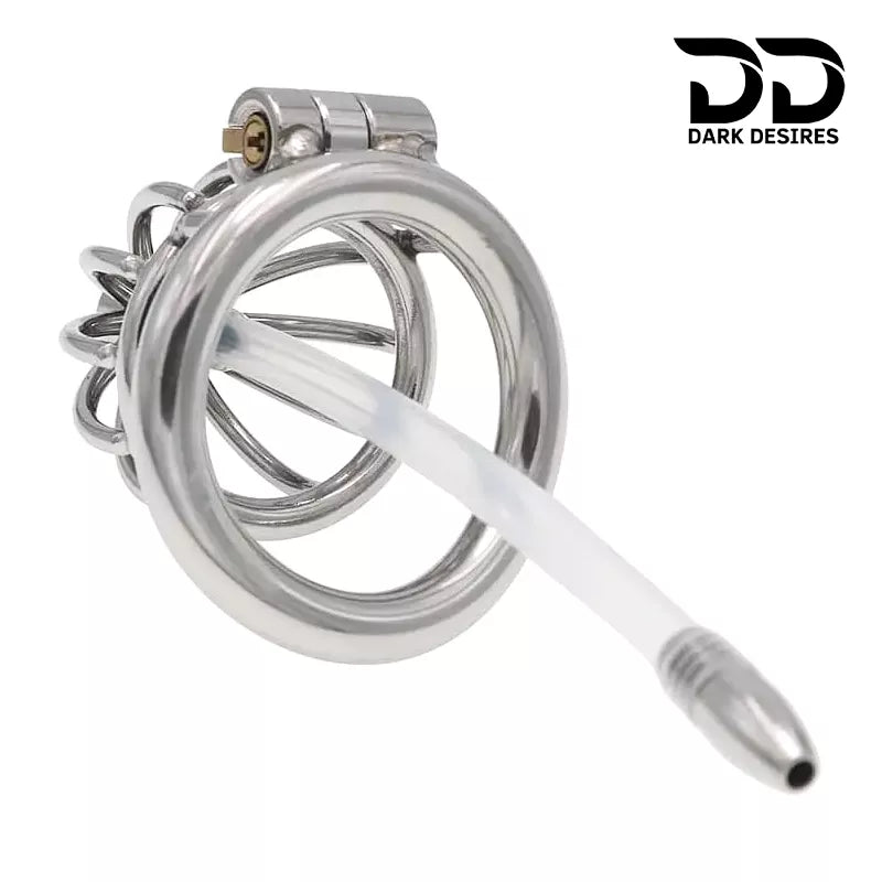 stainless steel male chastity cage with removable urethral tube and secure locking system Durable, hygienic, and ideal for fetish play penis lock device India by DarkDesires