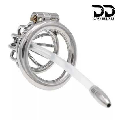 stainless steel male chastity cage with removable urethral tube and secure locking system Durable, hygienic, and ideal for fetish play penis lock device India by DarkDesires