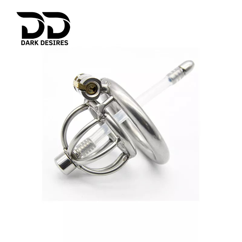 stainless steel male chastity cage with removable urethral tube and secure locking system Durable, hygienic, and ideal for fetish play penis lock device India by DarkDesires
