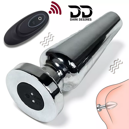 stainless steel vibrating anal plug butt plug vibrator wireless remote cone shaped silver color Anal sex toys online in India by DarkDesires