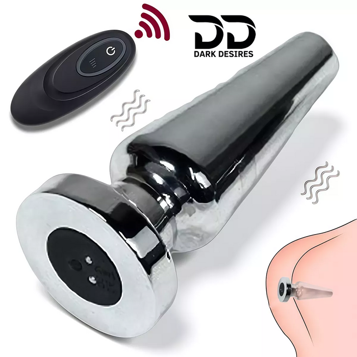 stainless steel vibrating anal plug butt plug vibrator wireless remote cone shaped silver color Anal sex toys online in India by DarkDesires